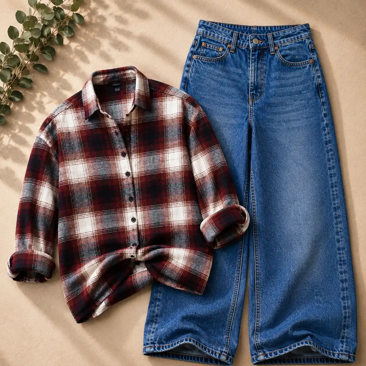 Classic Blue and White Checkered Shirt with White Denim Set-76 - Image 2
