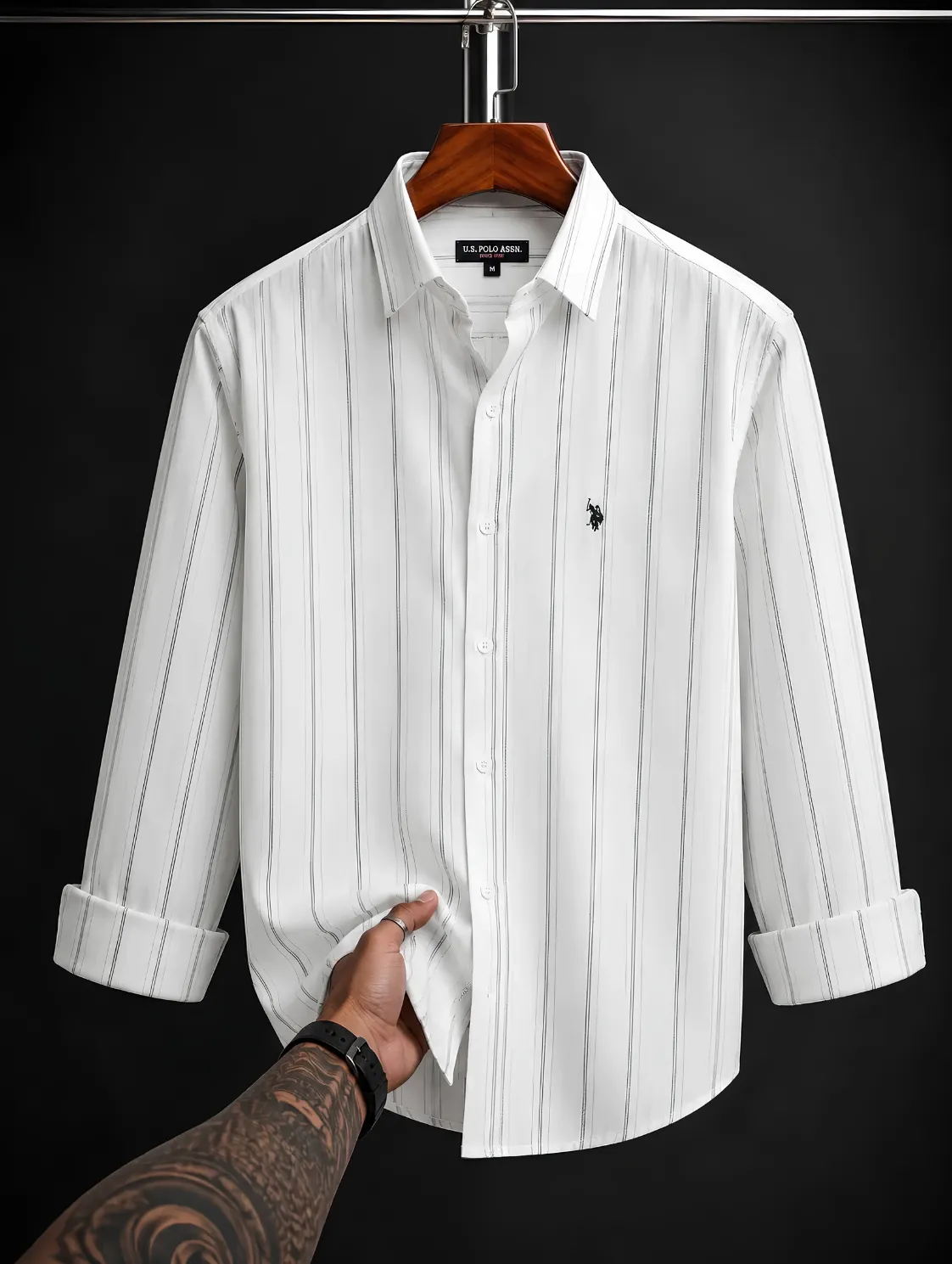 Classic Maroon and White Striped Button-Down Shirt - Image 8
