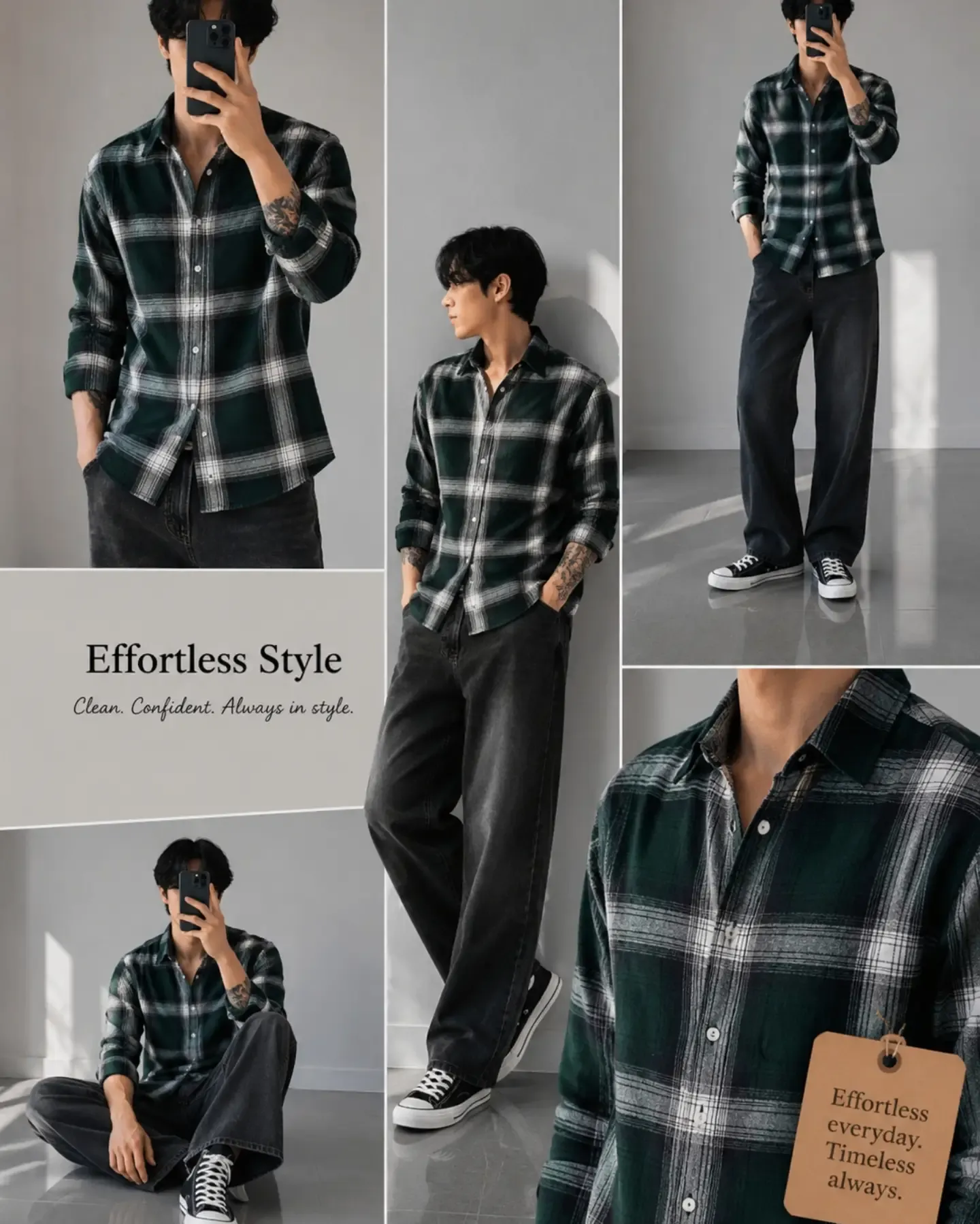 Effortless Faded Blue Plaid Shirt and Dark Denim Co-ord Set - Image 6