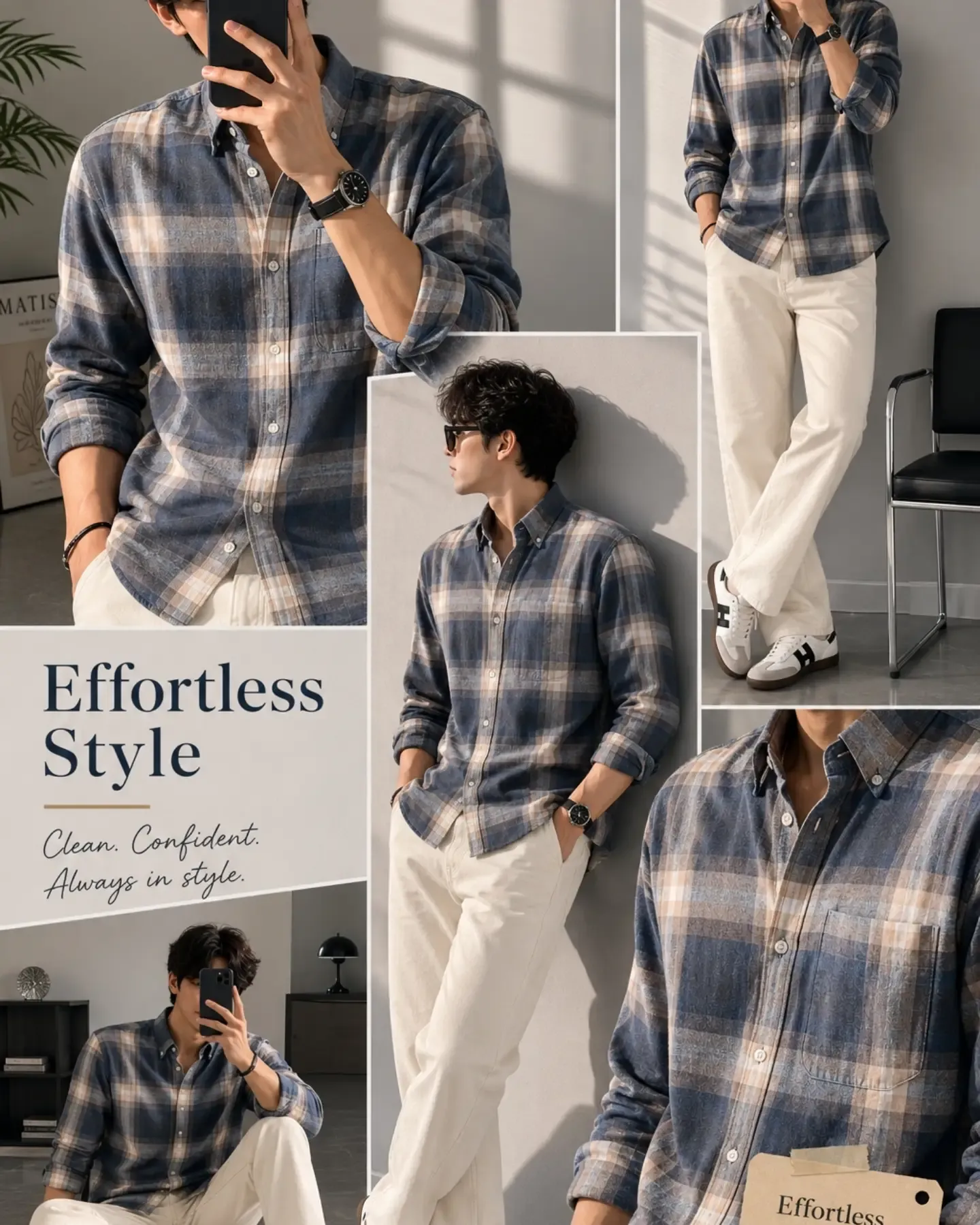 Effortless Faded Blue Plaid Shirt and Dark Denim Co-ord Set - Image 3