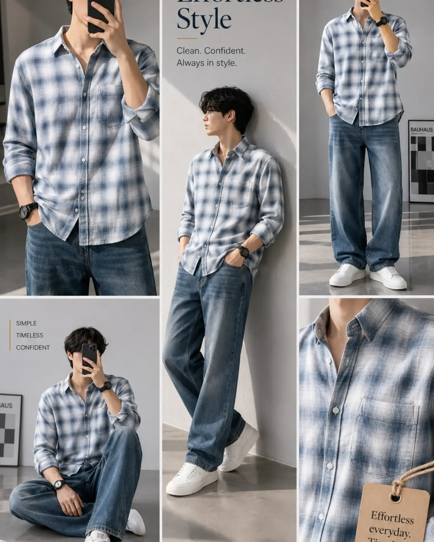 Effortless Faded Blue Plaid Shirt and Dark Denim Co-ord Set - Image 7