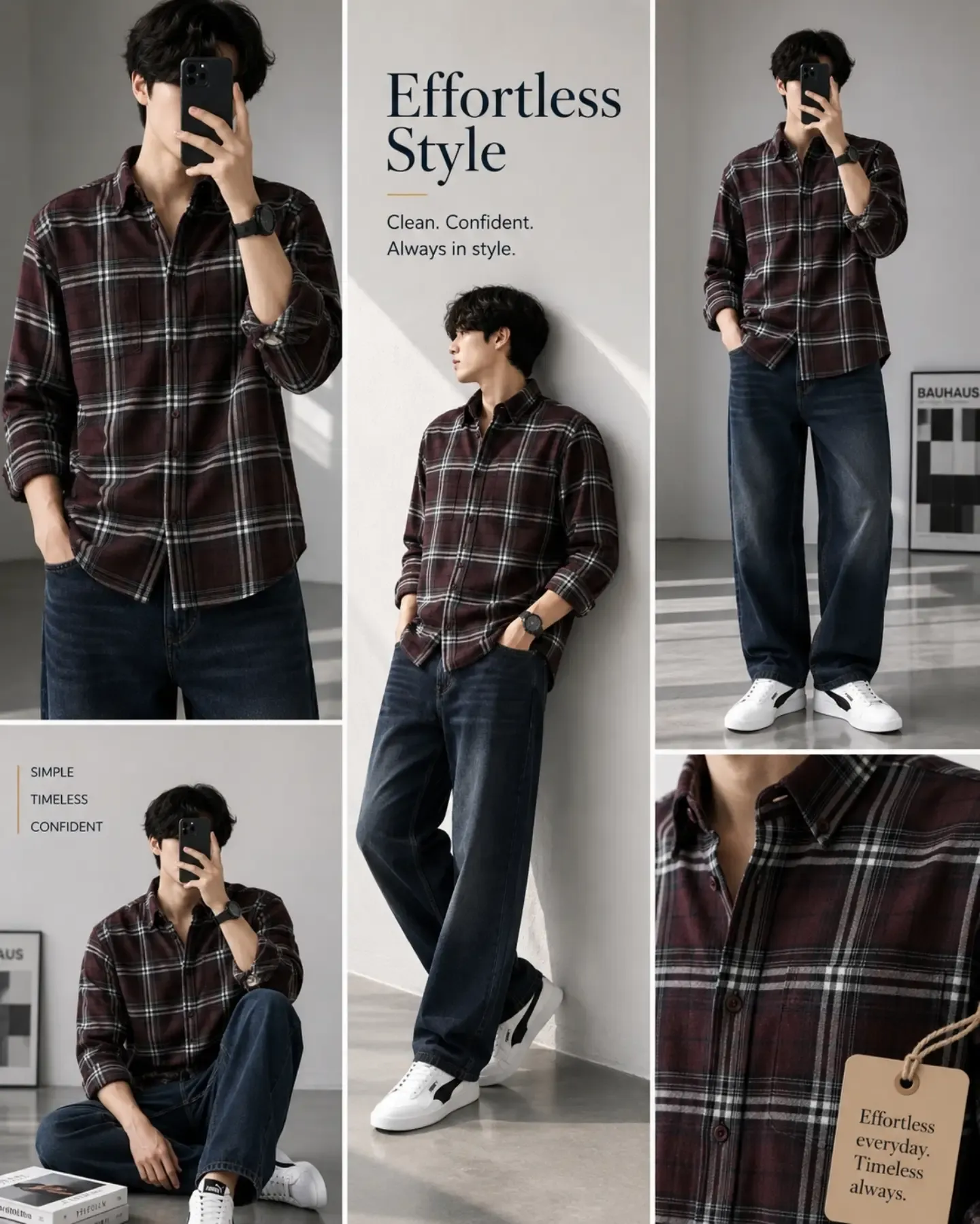 Effortless Faded Blue Plaid Shirt and Dark Denim Co-ord Set - Image 4