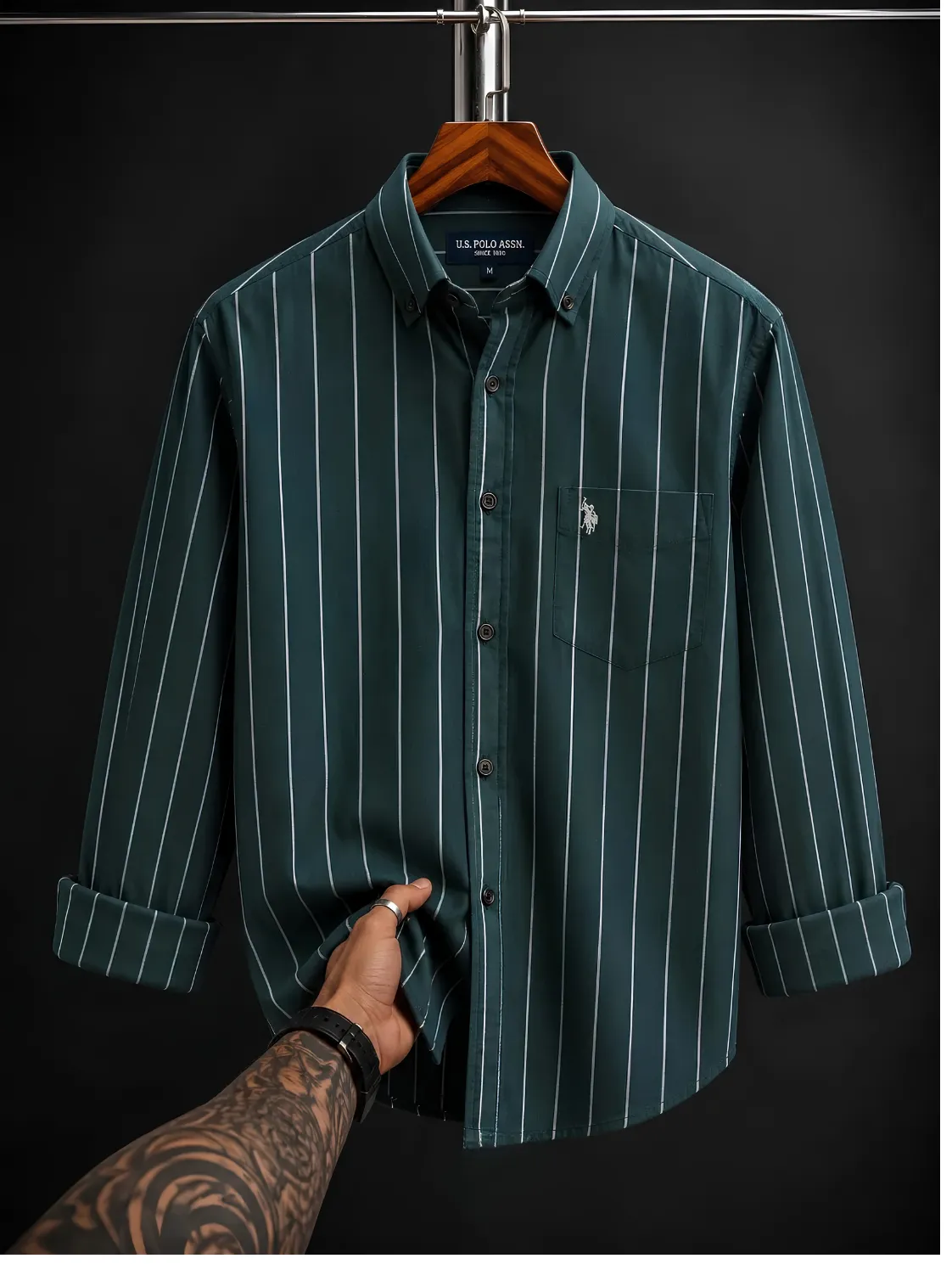 Classic Maroon and White Striped Button-Down Shirt - Image 2