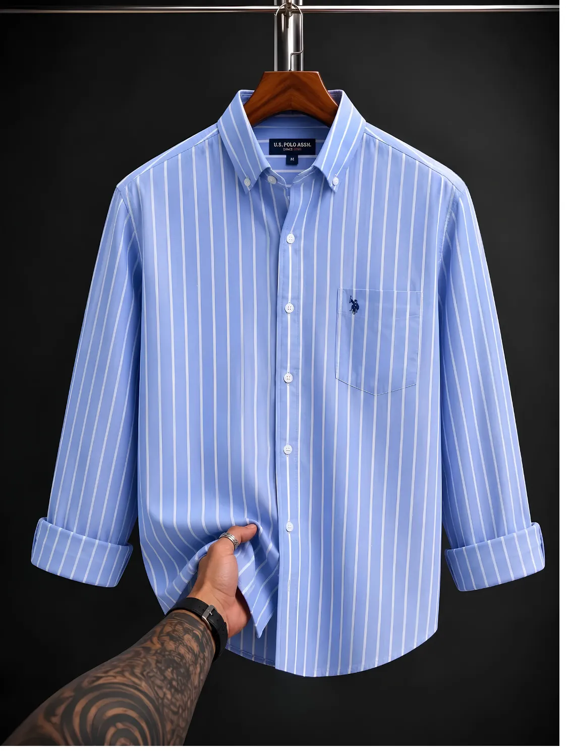 Classic Maroon and White Striped Button-Down Shirt - Image 7