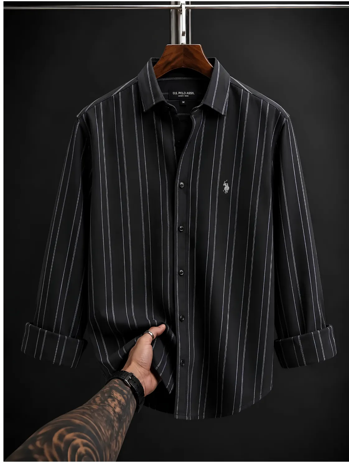 Classic Maroon and White Striped Button-Down Shirt - Image 4