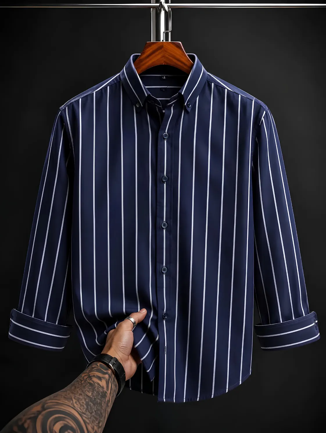 Classic Maroon and White Striped Button-Down Shirt - Image 5