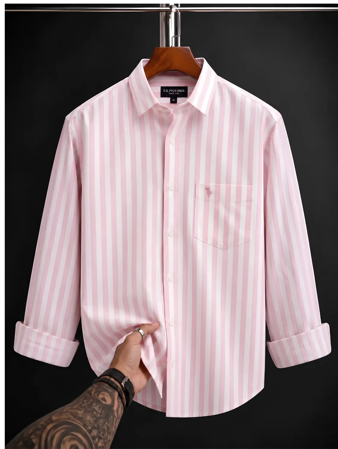 Classic Maroon and White Striped Button-Down Shirt - Image 3