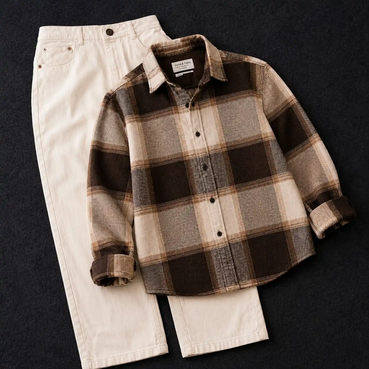 Classic Blue and White Checkered Shirt with White Denim Set-76 - Image 5