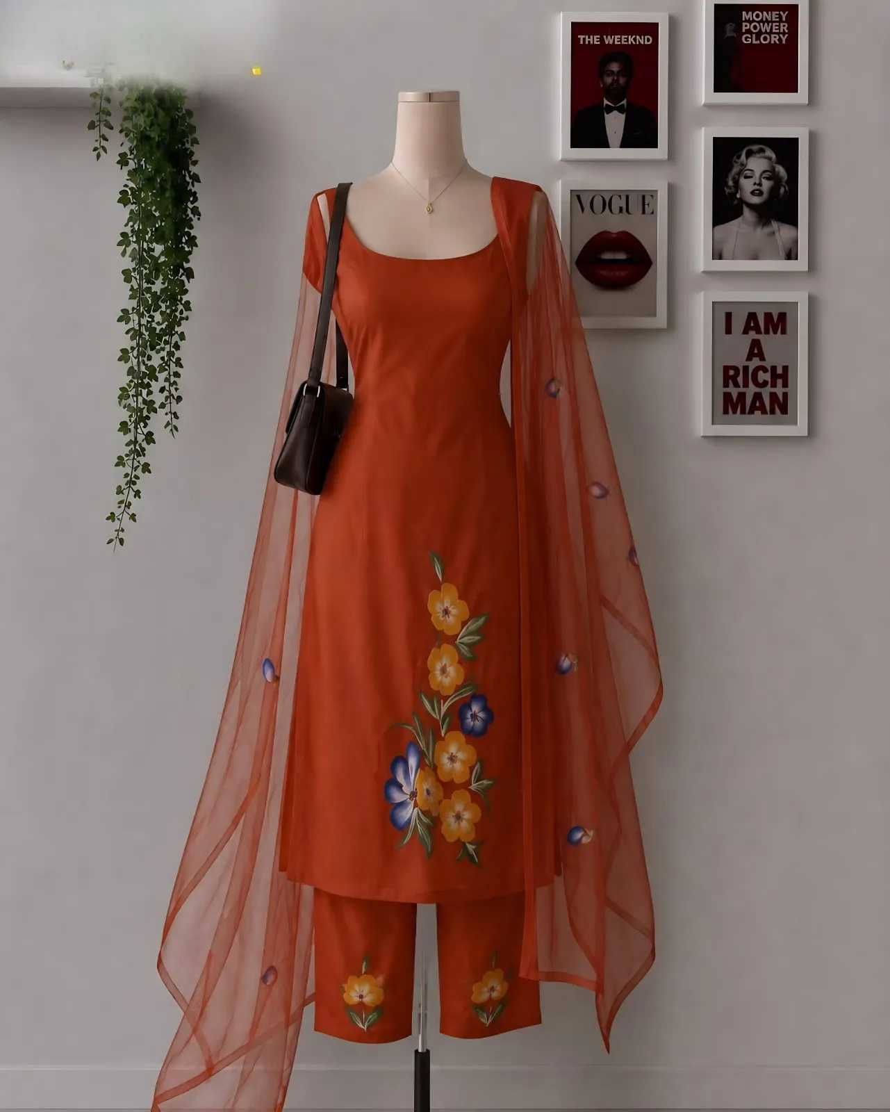 Sky Blue Printed Kurta Palazzo Set with Dupatta - Image 4