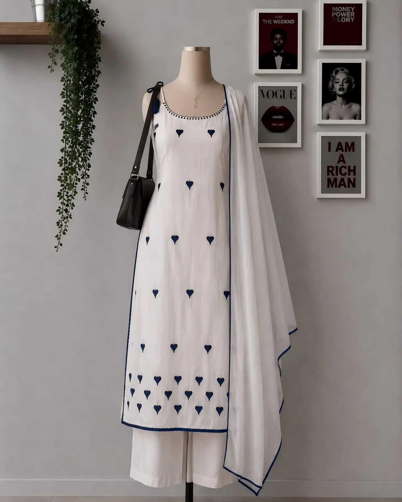Sky Blue Printed Kurta Palazzo Set with Dupatta - Image 3