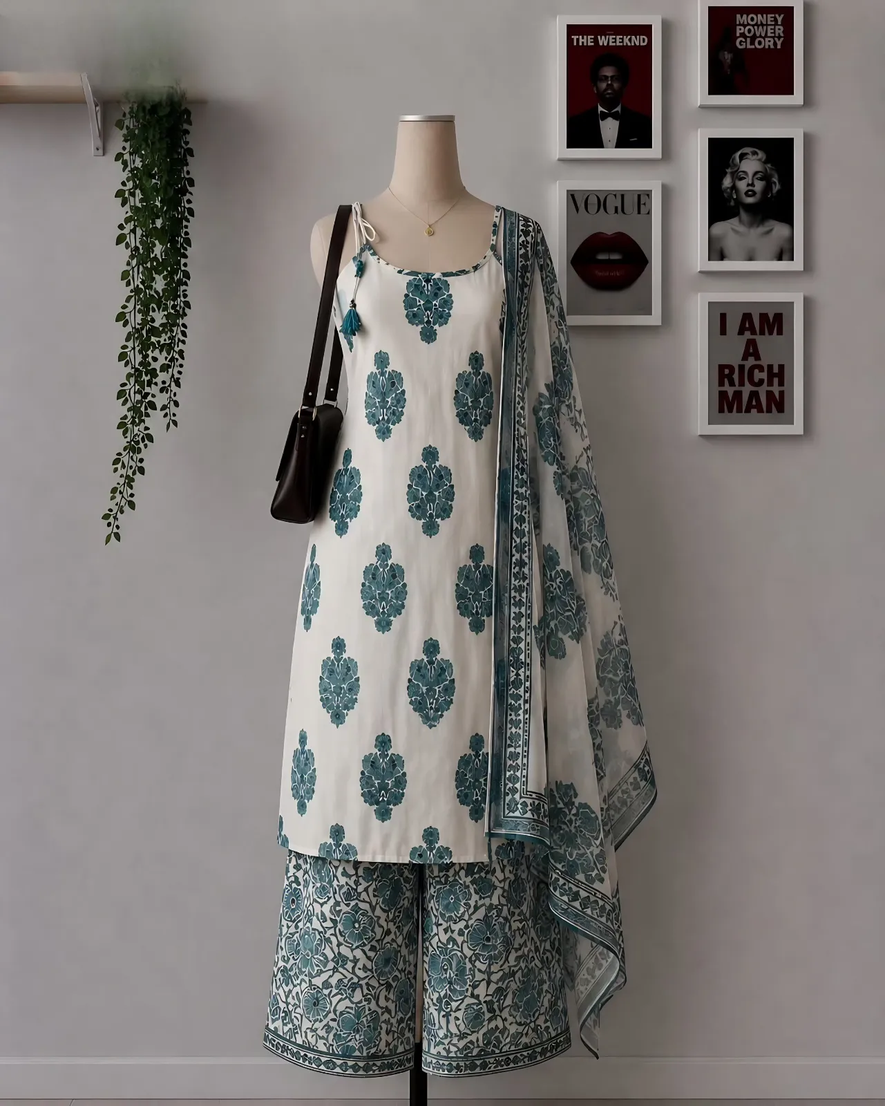 Sky Blue Printed Kurta Palazzo Set with Dupatta - Image 2