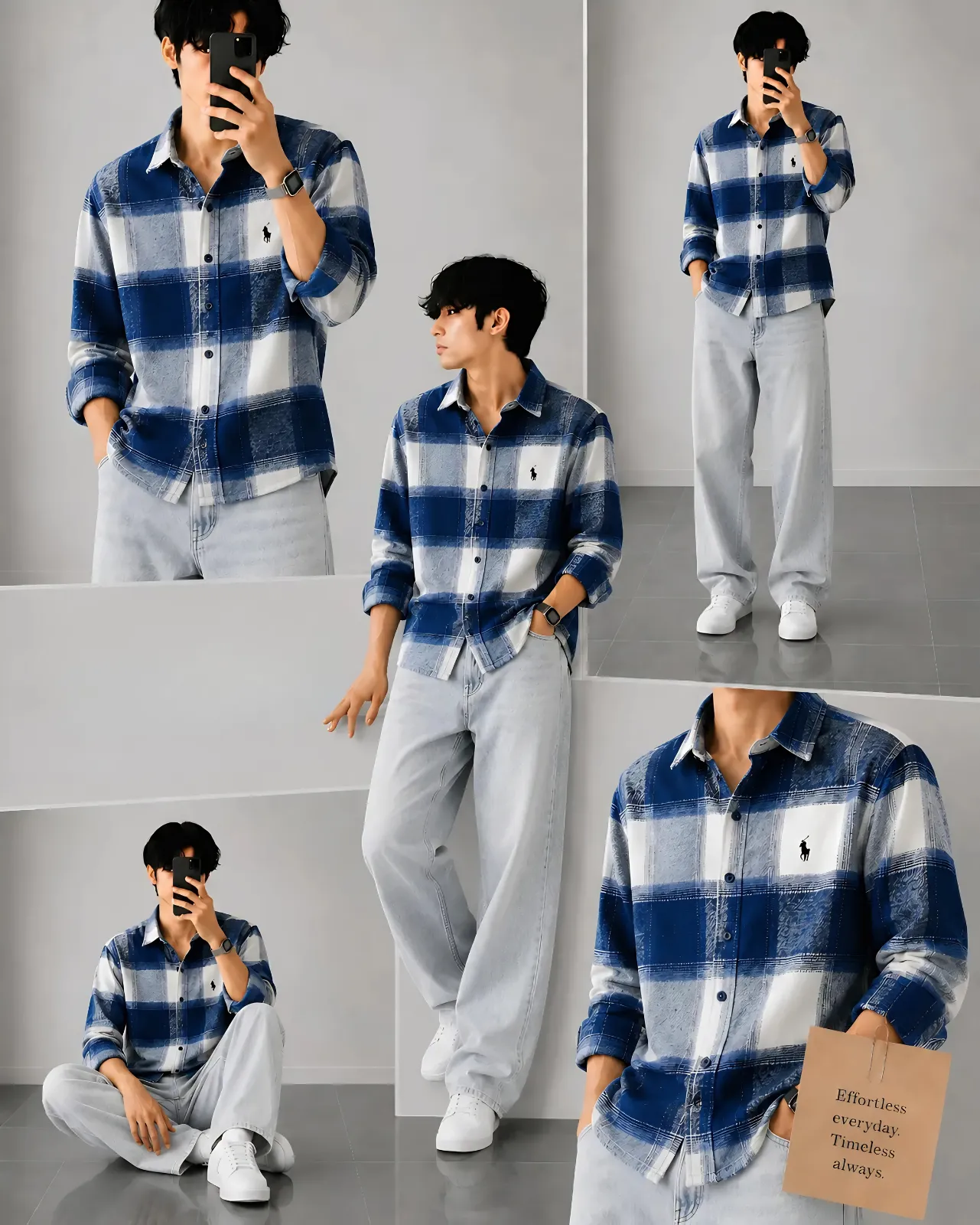Men Pink Checked Casual Shirt with White Relaxed Trousers Outfit - Image 2