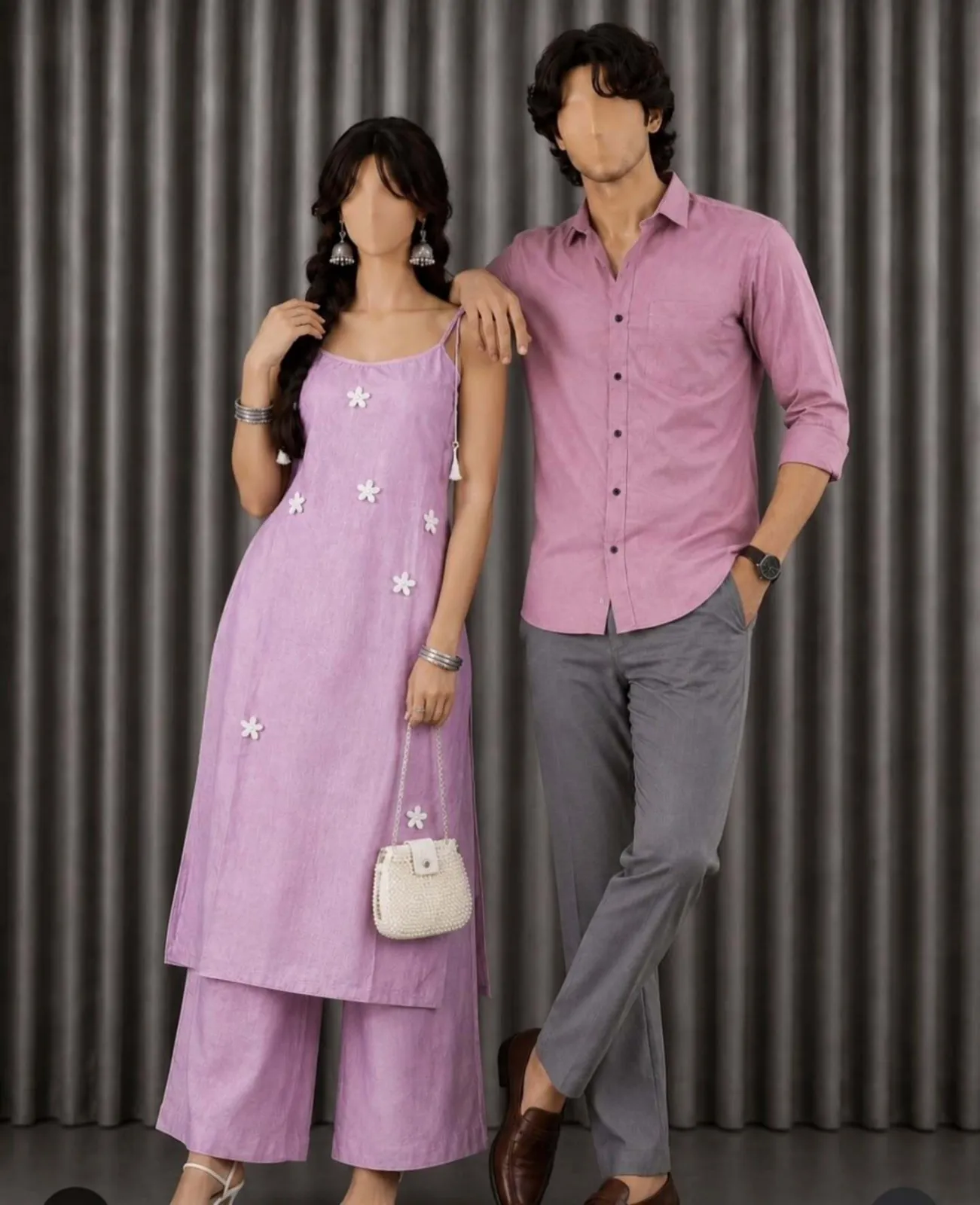 Elegant Lilac Ethnic Kurta Set & Mauve Men's Smart Casual Combo