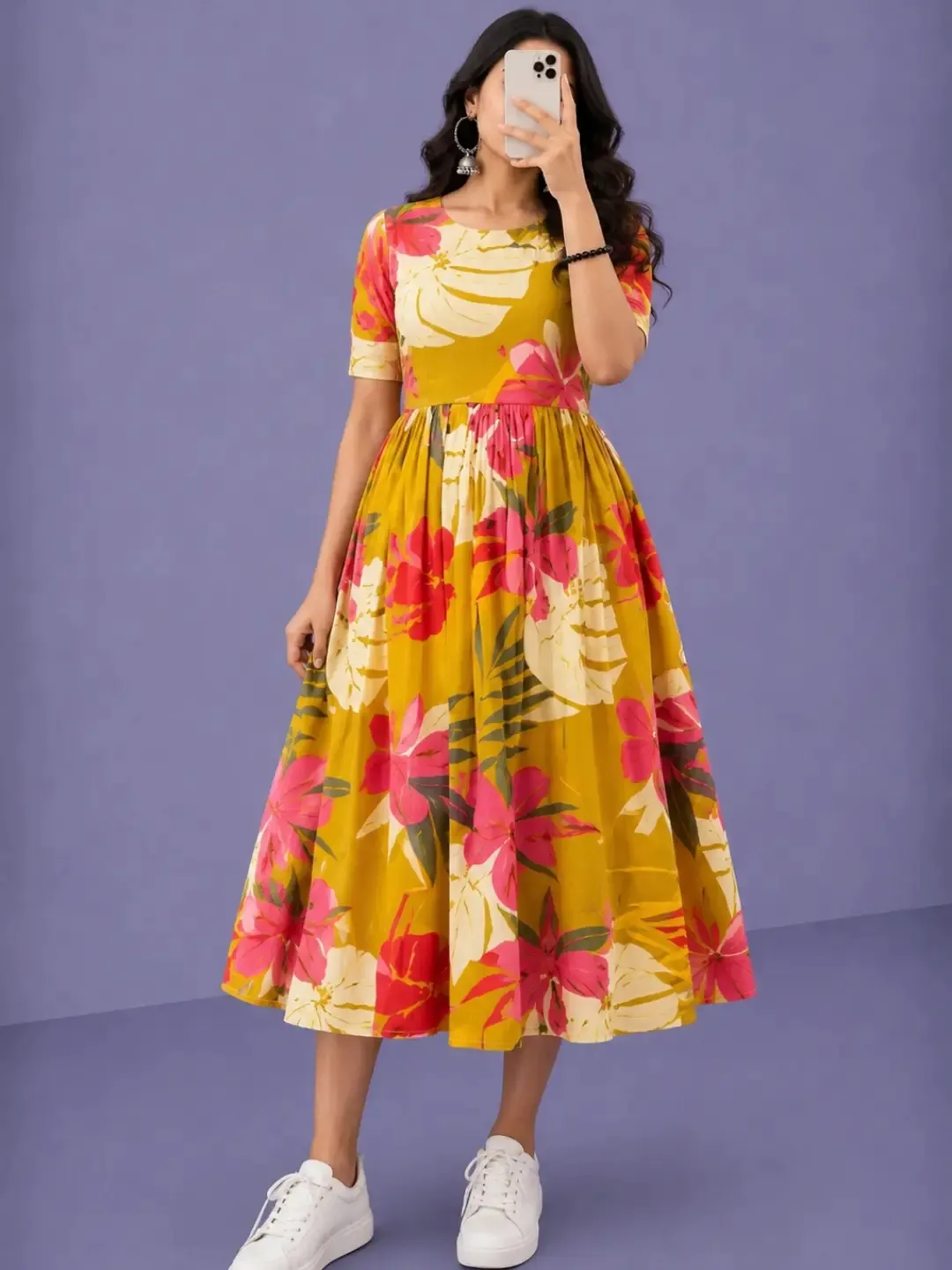 Enchanting Plum Floral Tiered Midi Dress - Image 6