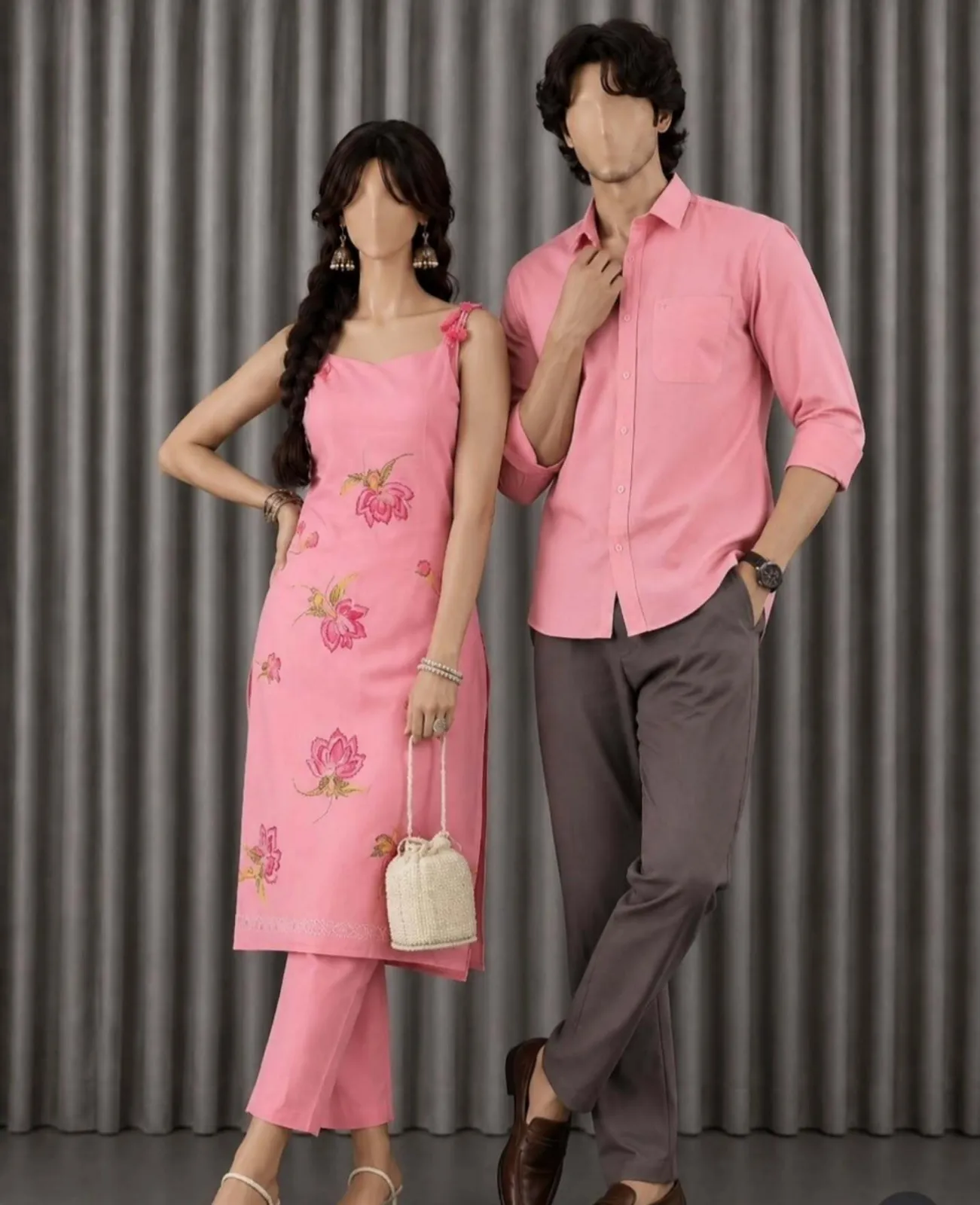Elegant Lilac Ethnic Kurta Set & Mauve Men's Smart Casual Combo - Image 5