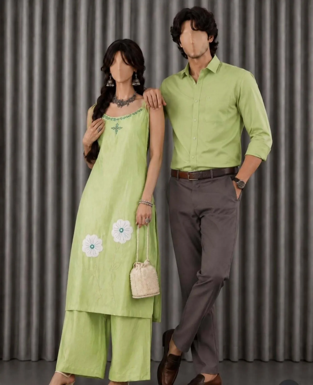 Elegant Lilac Ethnic Kurta Set & Mauve Men's Smart Casual Combo - Image 7