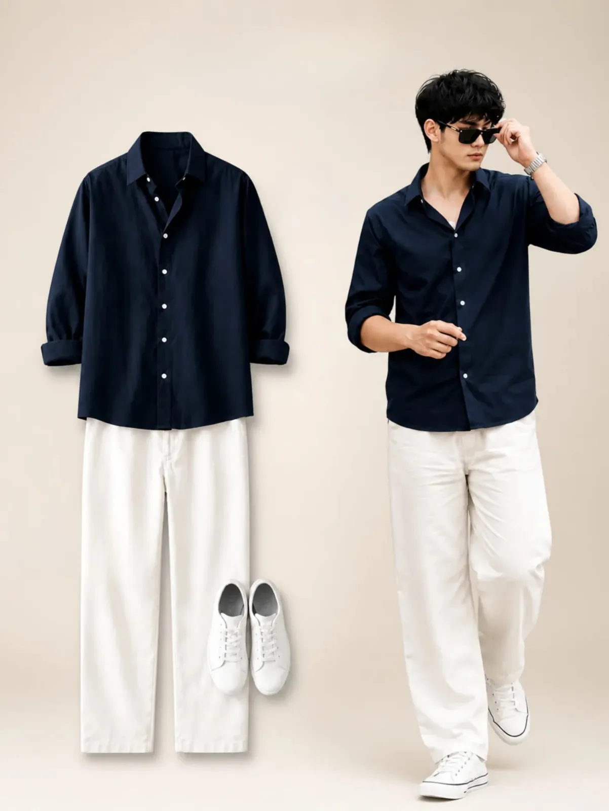 Sophisticated Wine Wine Shirt & Off-White Trousers Combo - Image 5