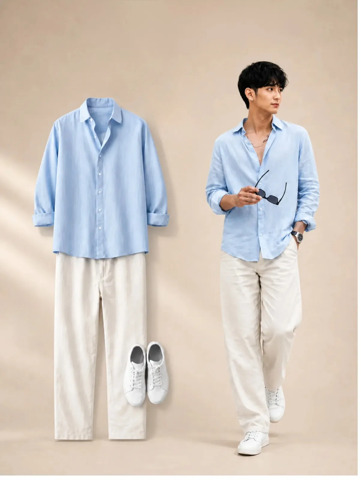 Sophisticated Wine Wine Shirt & Off-White Trousers Combo - Image 4