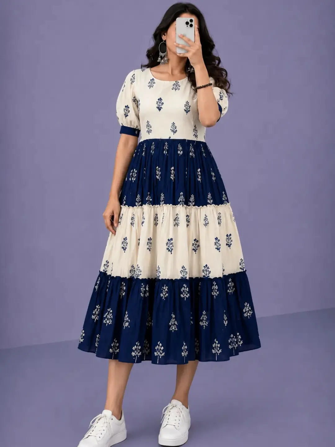 Enchanting Plum Floral Tiered Midi Dress - Image 2