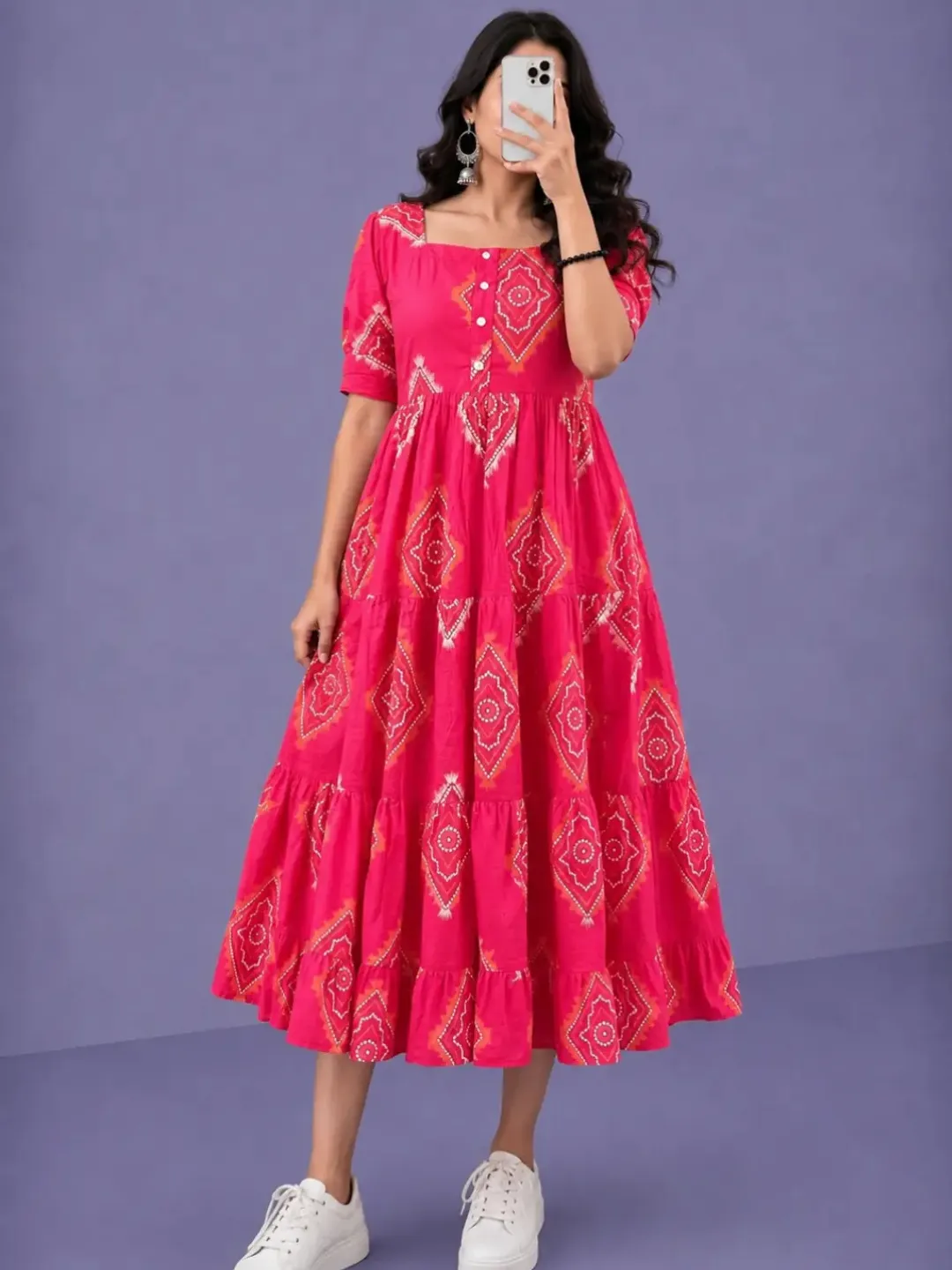 Enchanting Plum Floral Tiered Midi Dress - Image 5