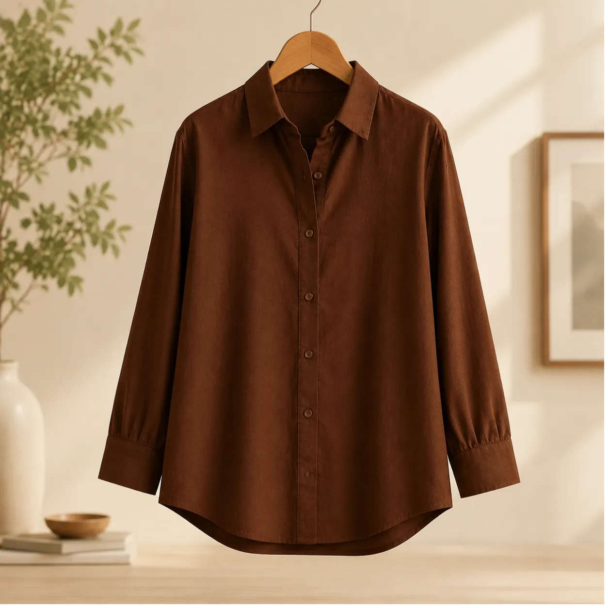 Effortless Street-Chic Chocolate Brown Shirt & Wide-Leg Denim Set - Image 2