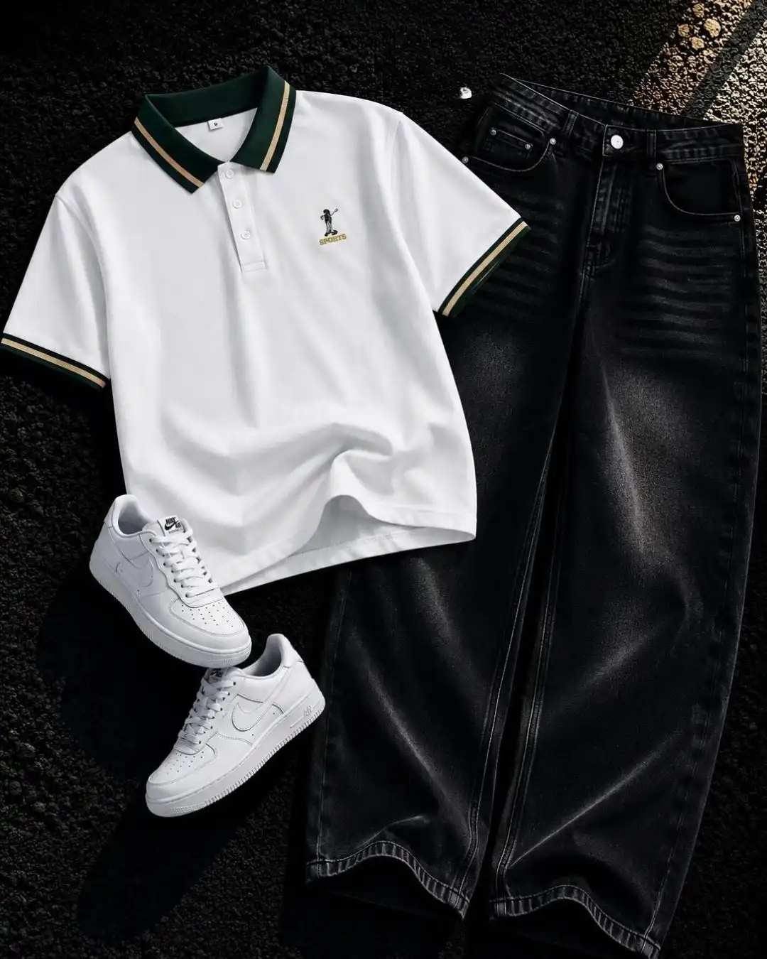 Vintage Streetwear Graphic Pinstripe Polo & Black Denim - Image 4