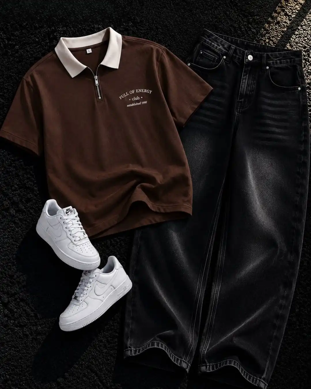 Vintage Streetwear Graphic Pinstripe Polo & Black Denim - Image 3