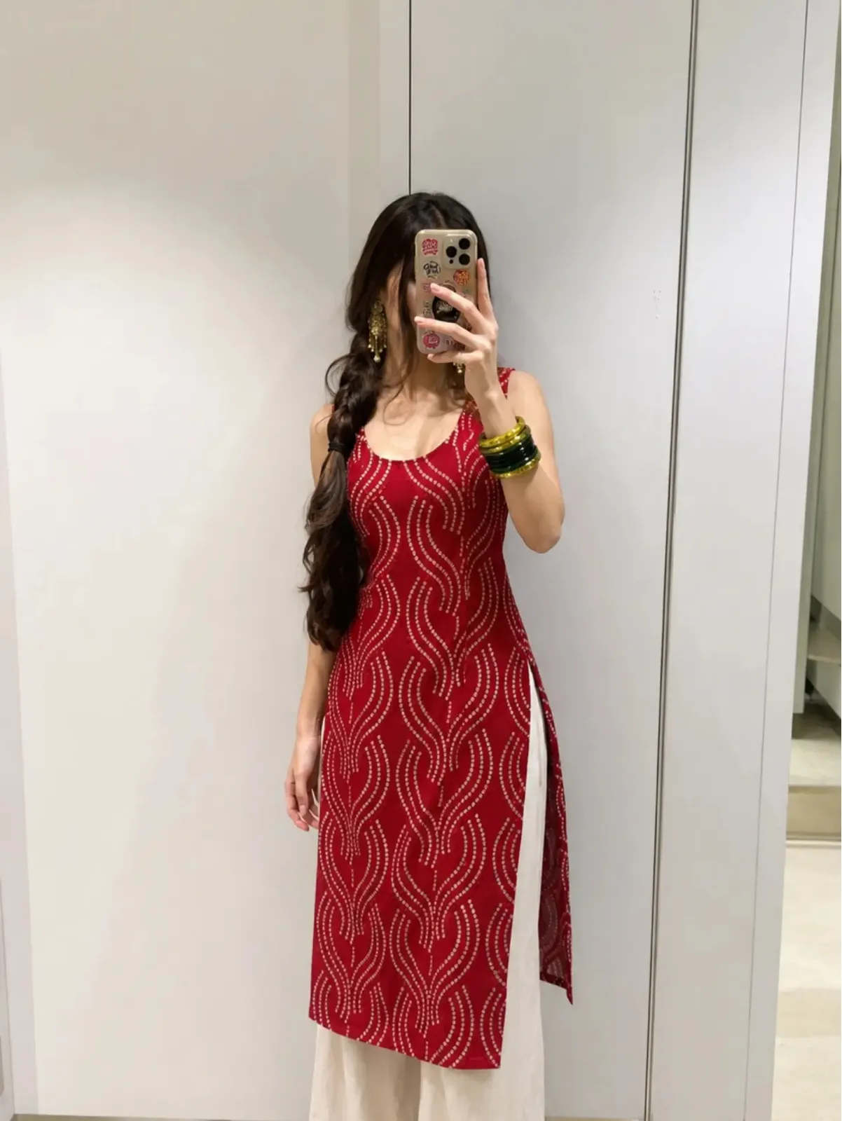 Elegant Crimson Embroidered Kurti & Off-White Sharara Set - Image 4