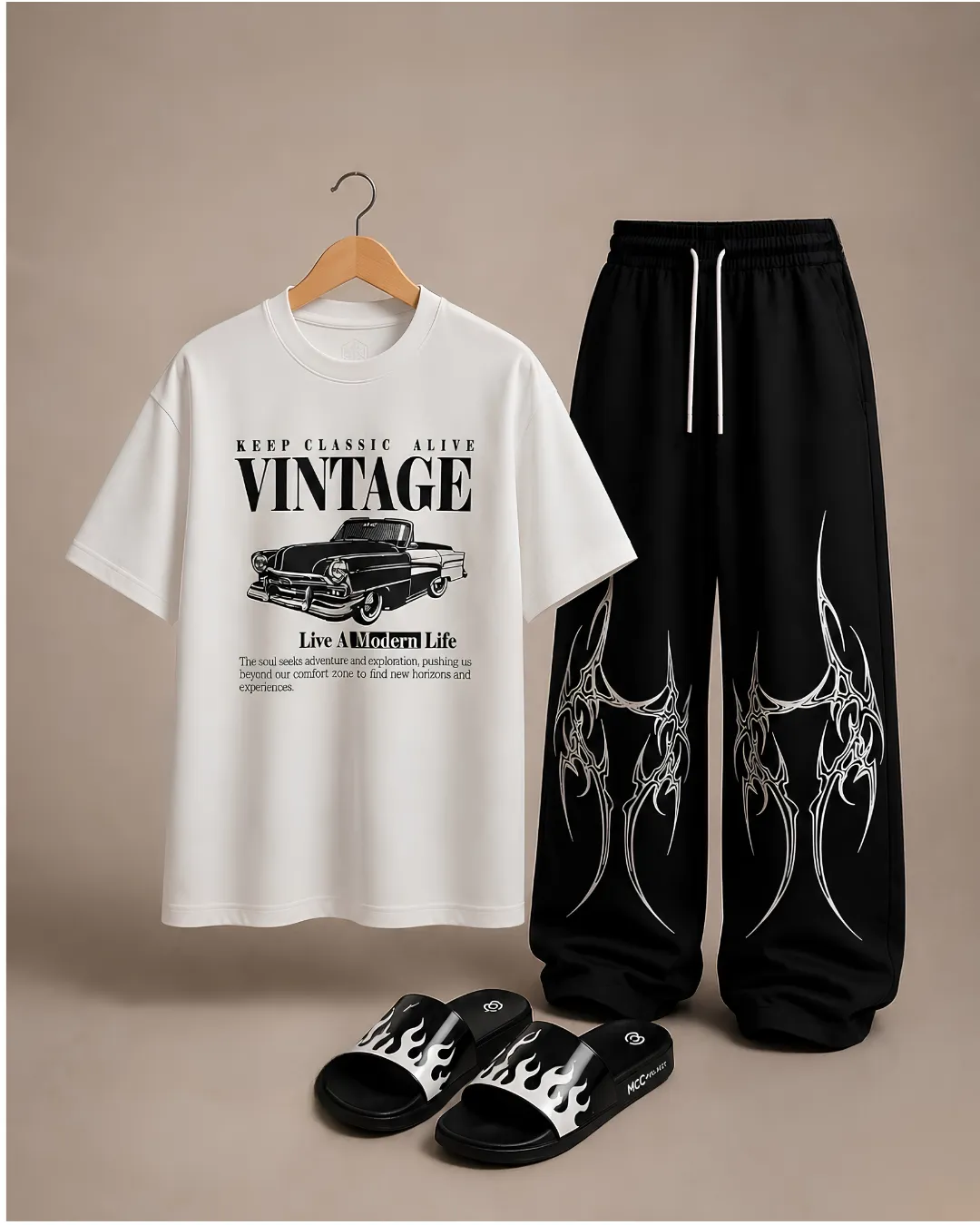 Vintage Classic Car Graphic Tee and Tribal Sweatpants Set