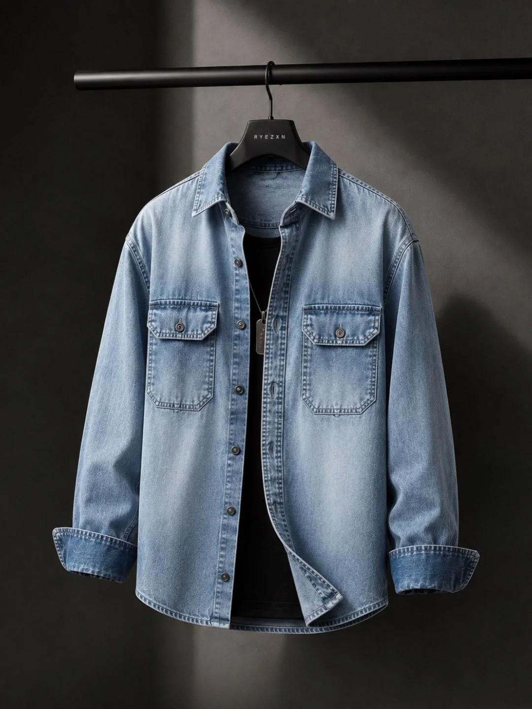 Rugged Vintage Grey Printed Denim Shacket & Casual Overshirt - Image 3