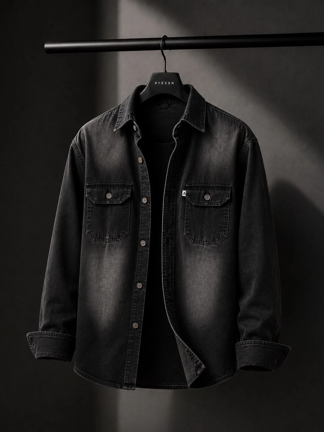 Rugged Vintage Grey Printed Denim Shacket & Casual Overshirt - Image 5