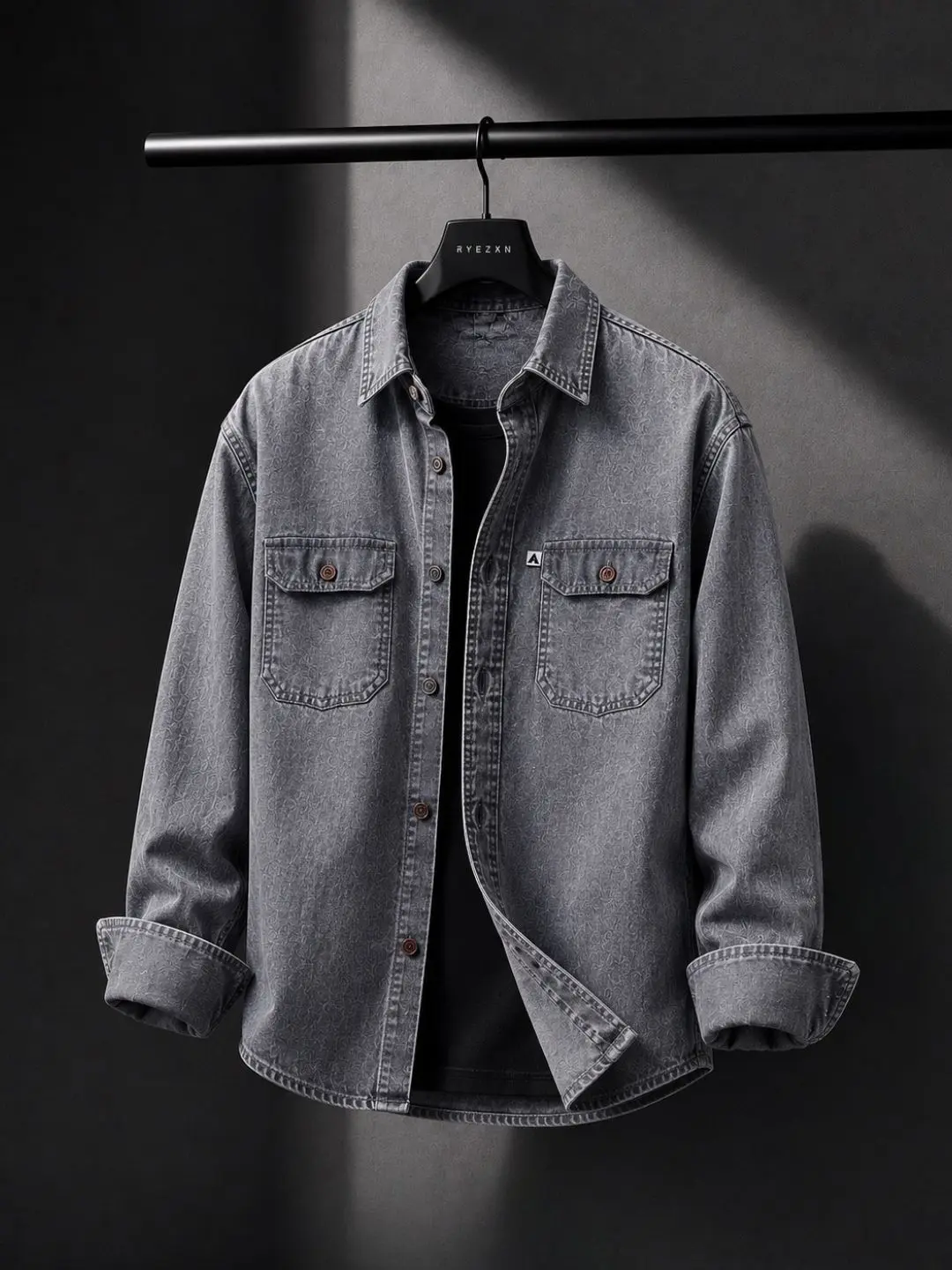 Rugged Vintage Grey Printed Denim Shacket & Casual Overshirt