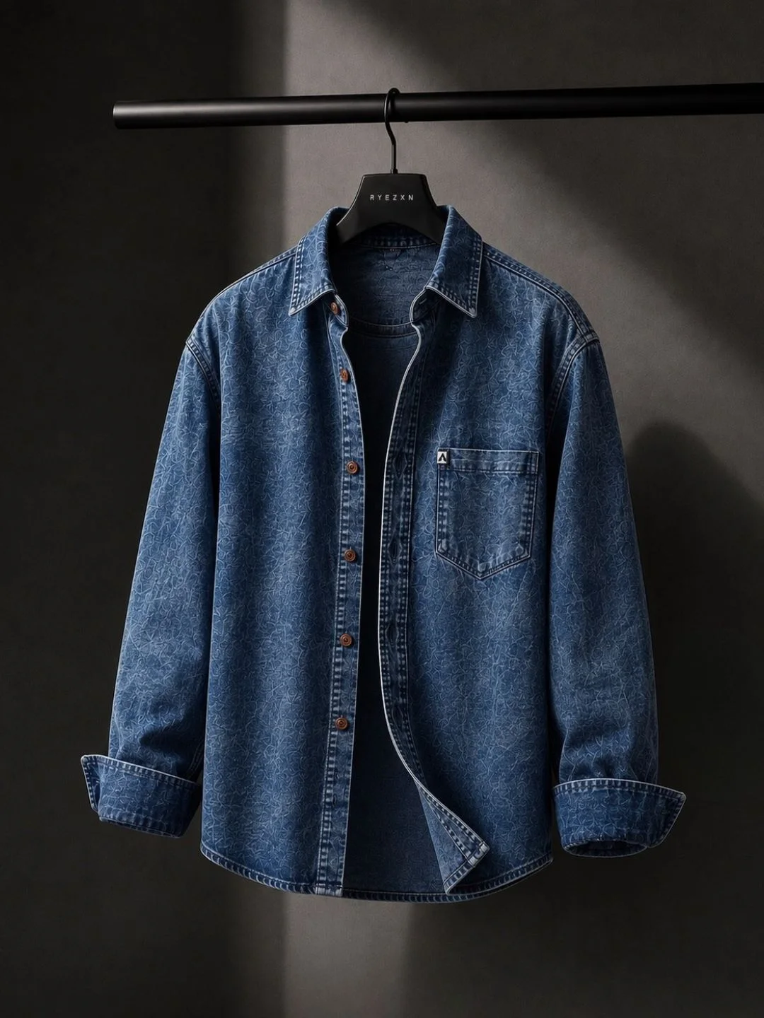 Rugged Vintage Grey Printed Denim Shacket & Casual Overshirt - Image 2