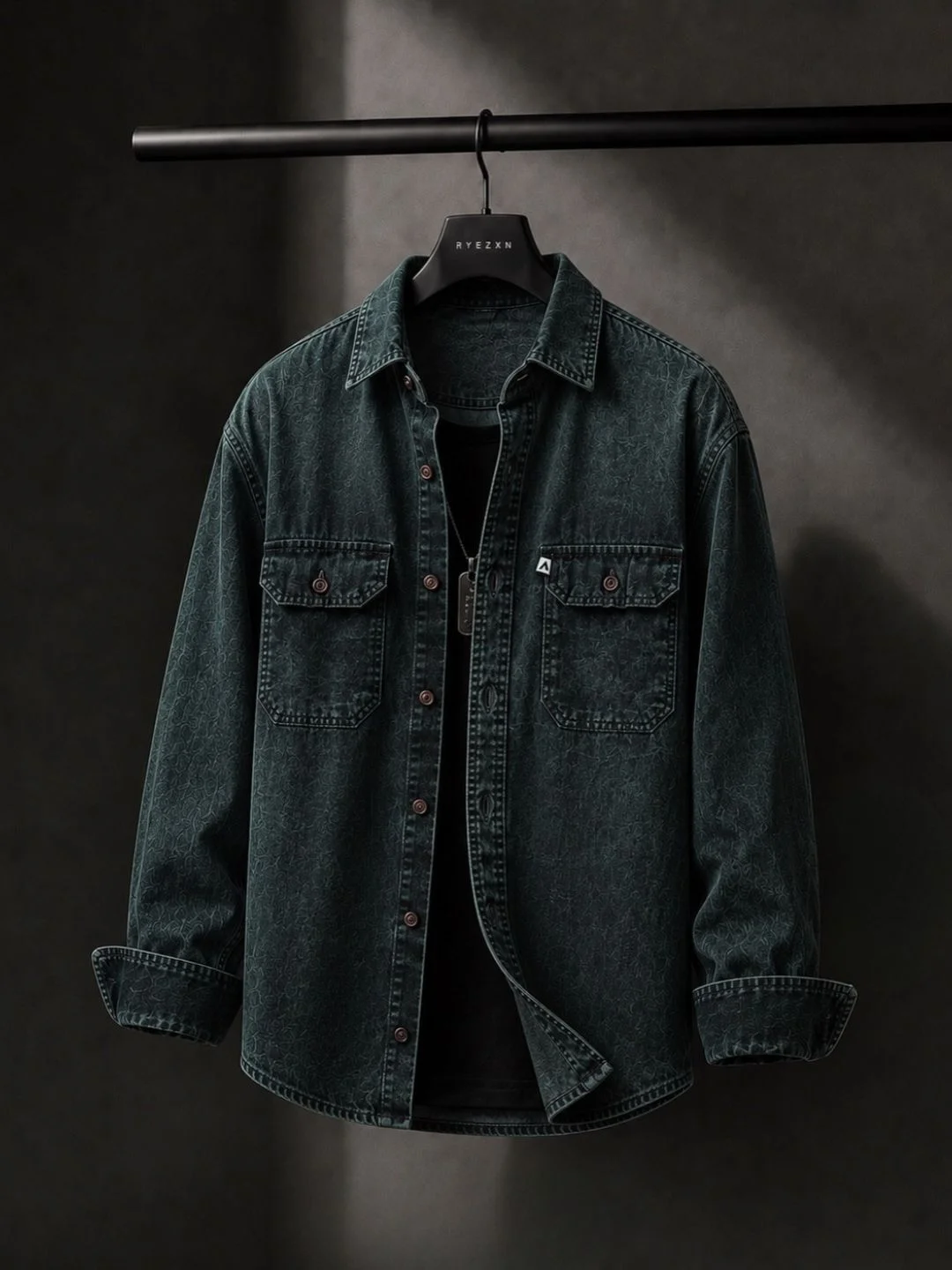 Rugged Vintage Grey Printed Denim Shacket & Casual Overshirt - Image 4