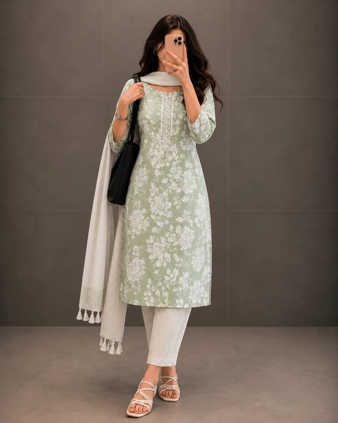 Elegant Beige & Brown Embroidered Kurta Set - Image 6
