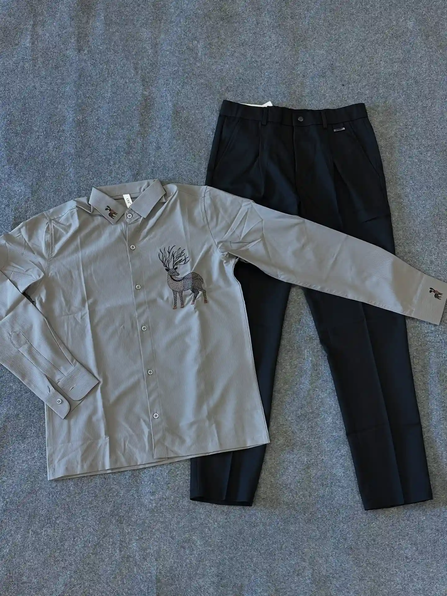Sophisticated Monochrome Embroidered White Shirt & Black Trousers - Image 5
