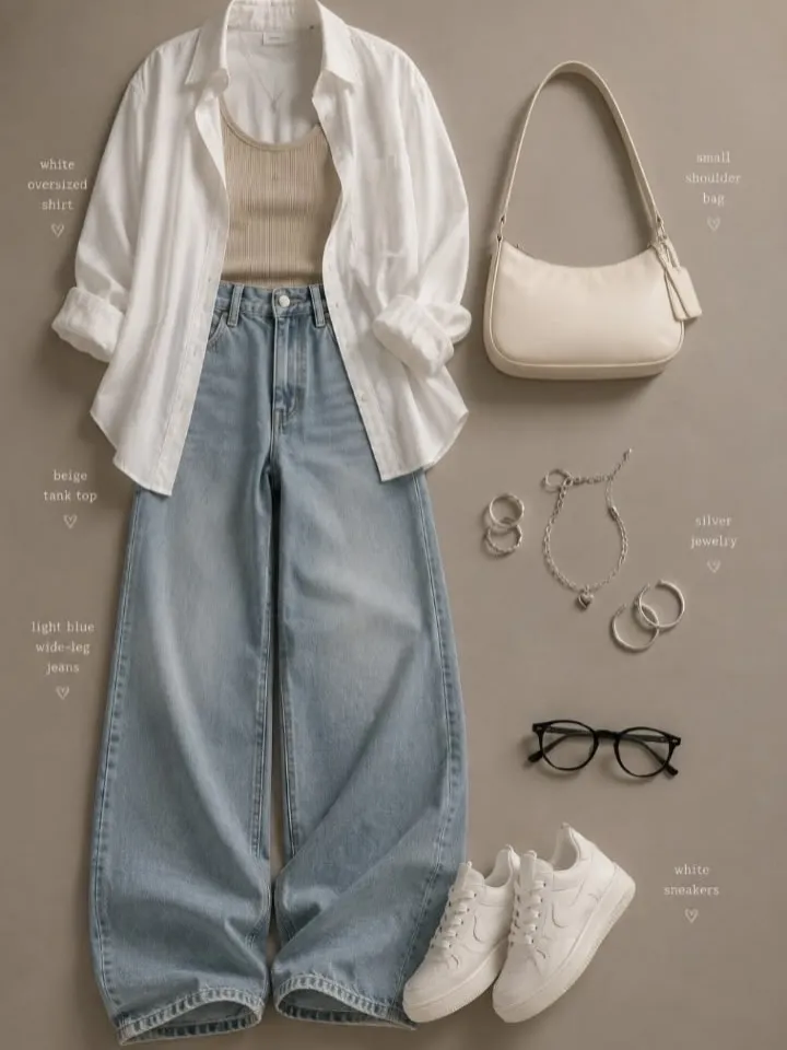Aesthetic Layered Ensemble Striped Shirt, Crop Top & Denim - Image 3