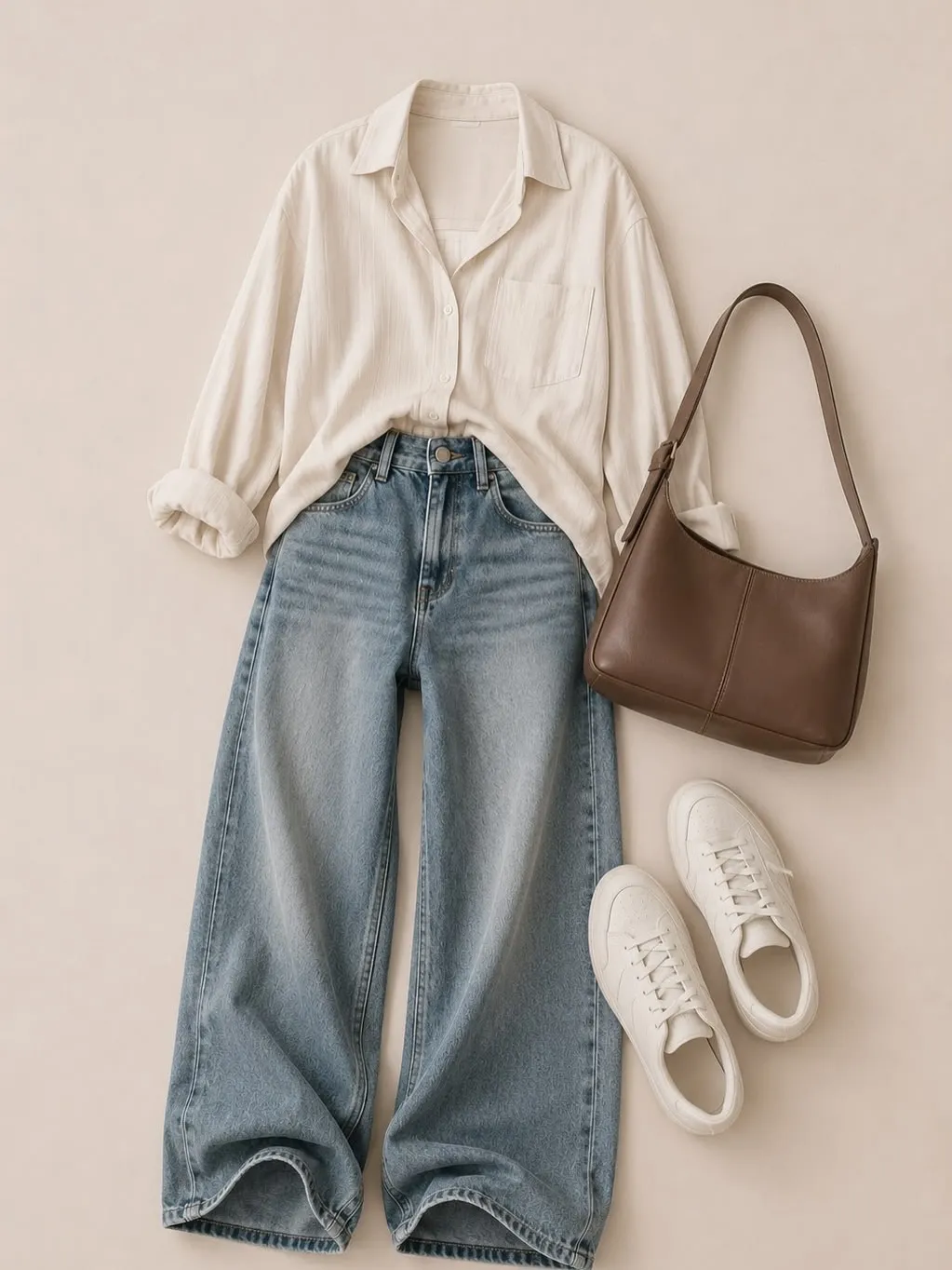 Aesthetic Layered Ensemble Striped Shirt, Crop Top & Denim - Image 4