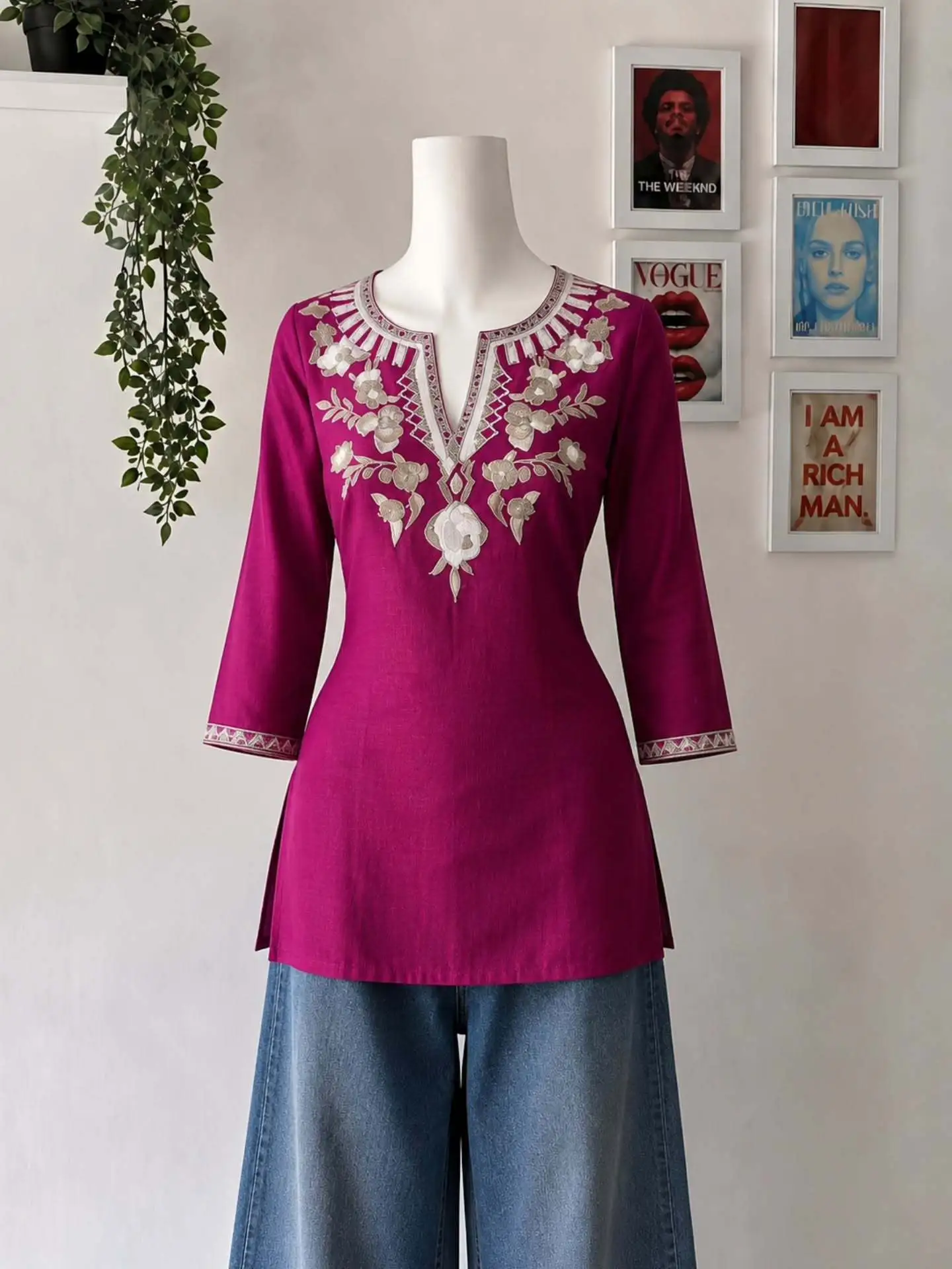 Navy Floral Square-Neck Tunic Top - Image 3