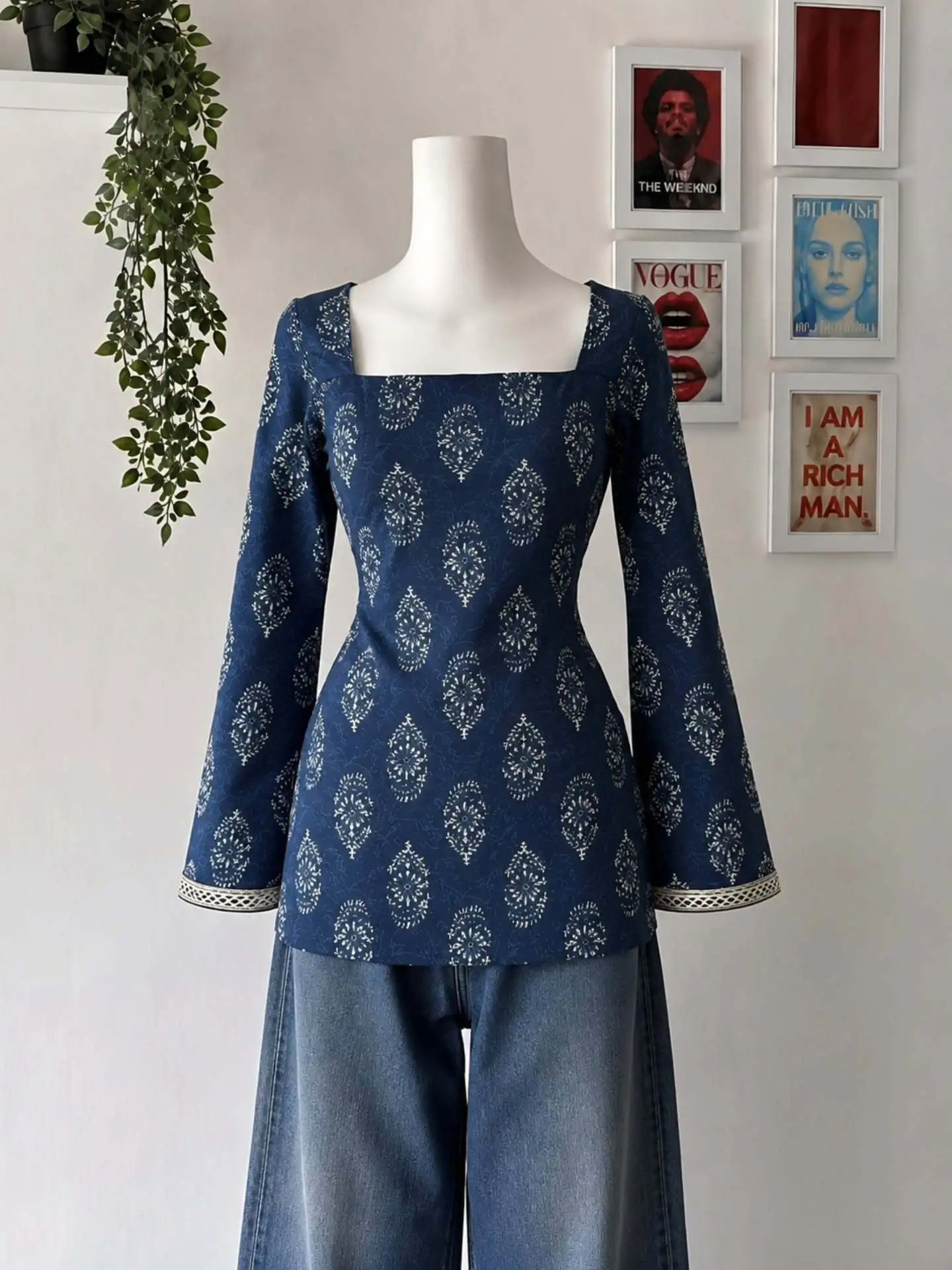 Navy Floral Square-Neck Tunic Top - Image 4