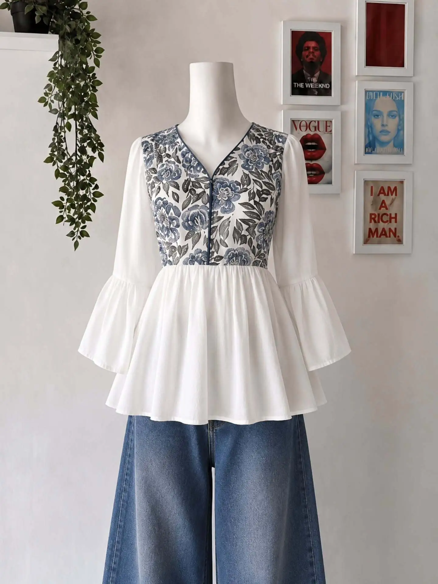 Navy Floral Square-Neck Tunic Top - Image 2