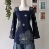 Navy Floral Square-Neck Tunic Top