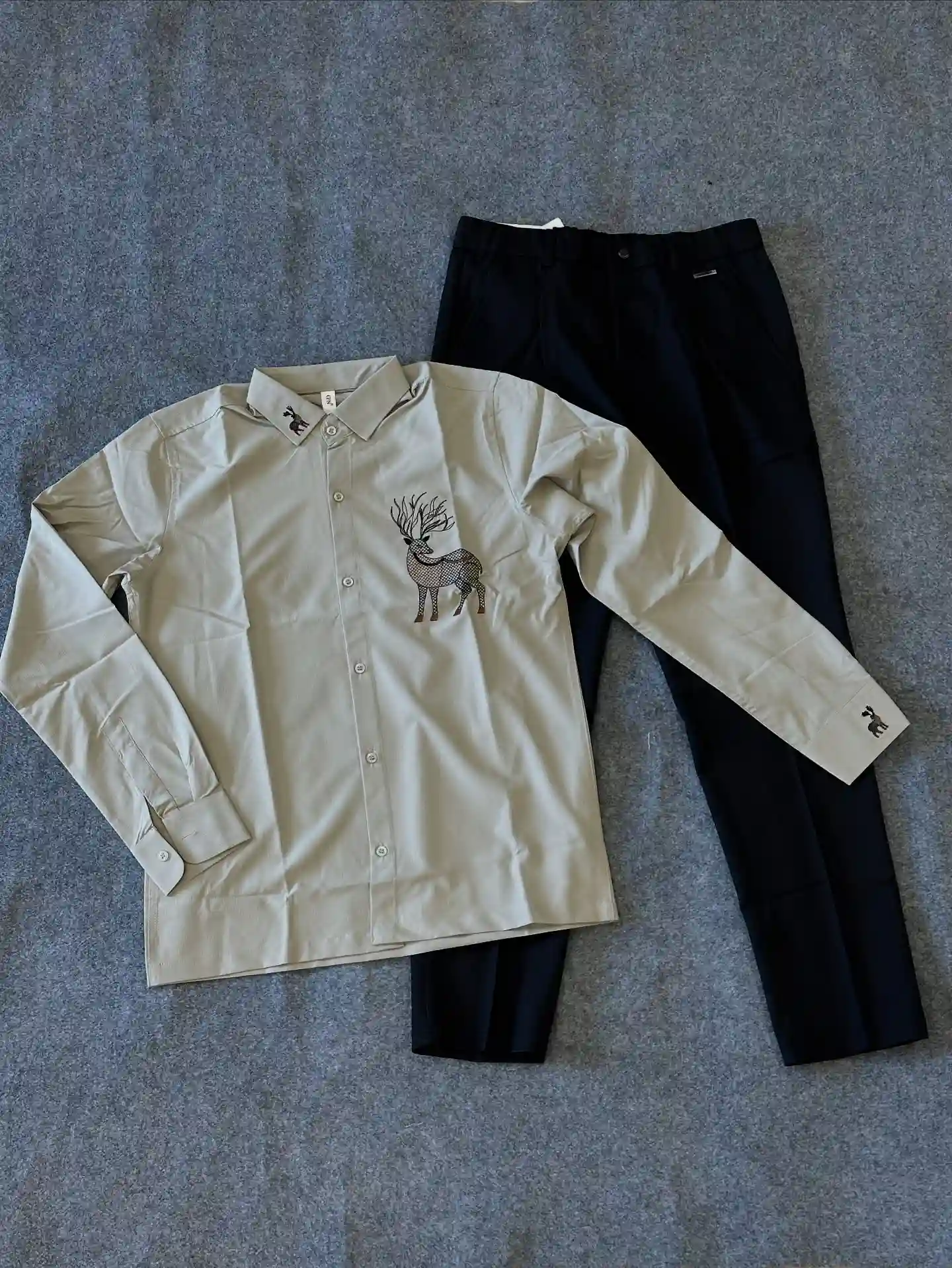 Sophisticated Monochrome Embroidered White Shirt & Black Trousers - Image 3