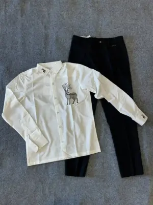 Sophisticated Monochrome Embroidered White Shirt & Black Trousers