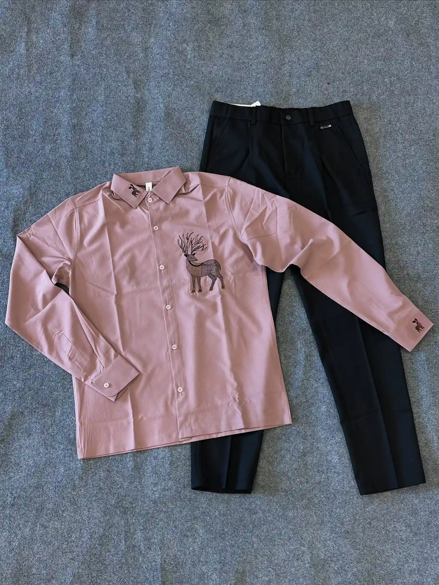 Sophisticated Monochrome Embroidered White Shirt & Black Trousers - Image 2