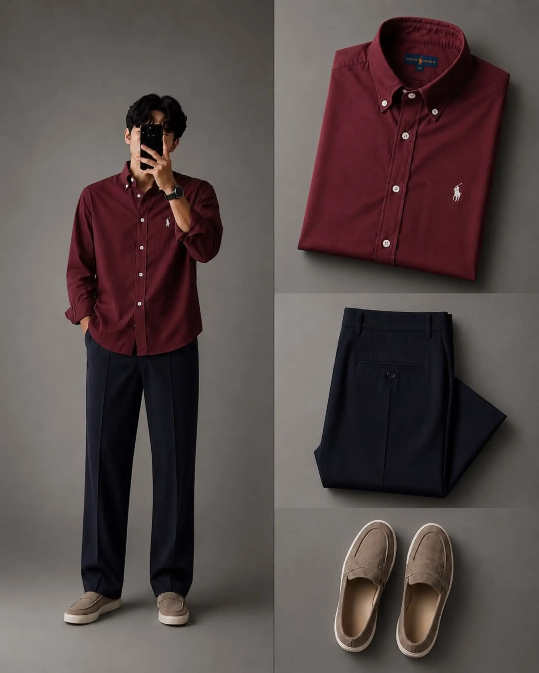 Premium Burgundy Button-Down & Navy Trouser Set