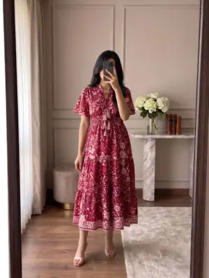 Bohemian Floral Tiered Midi Dress