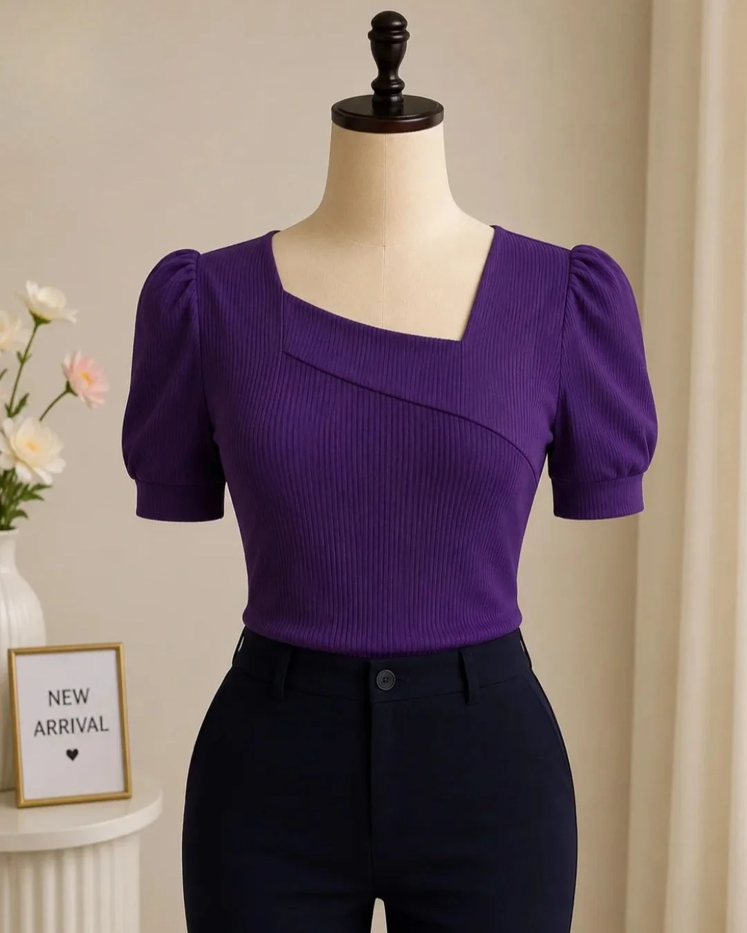 Sophisticated Burgundy Lace-Detail Peplum Top - Image 5