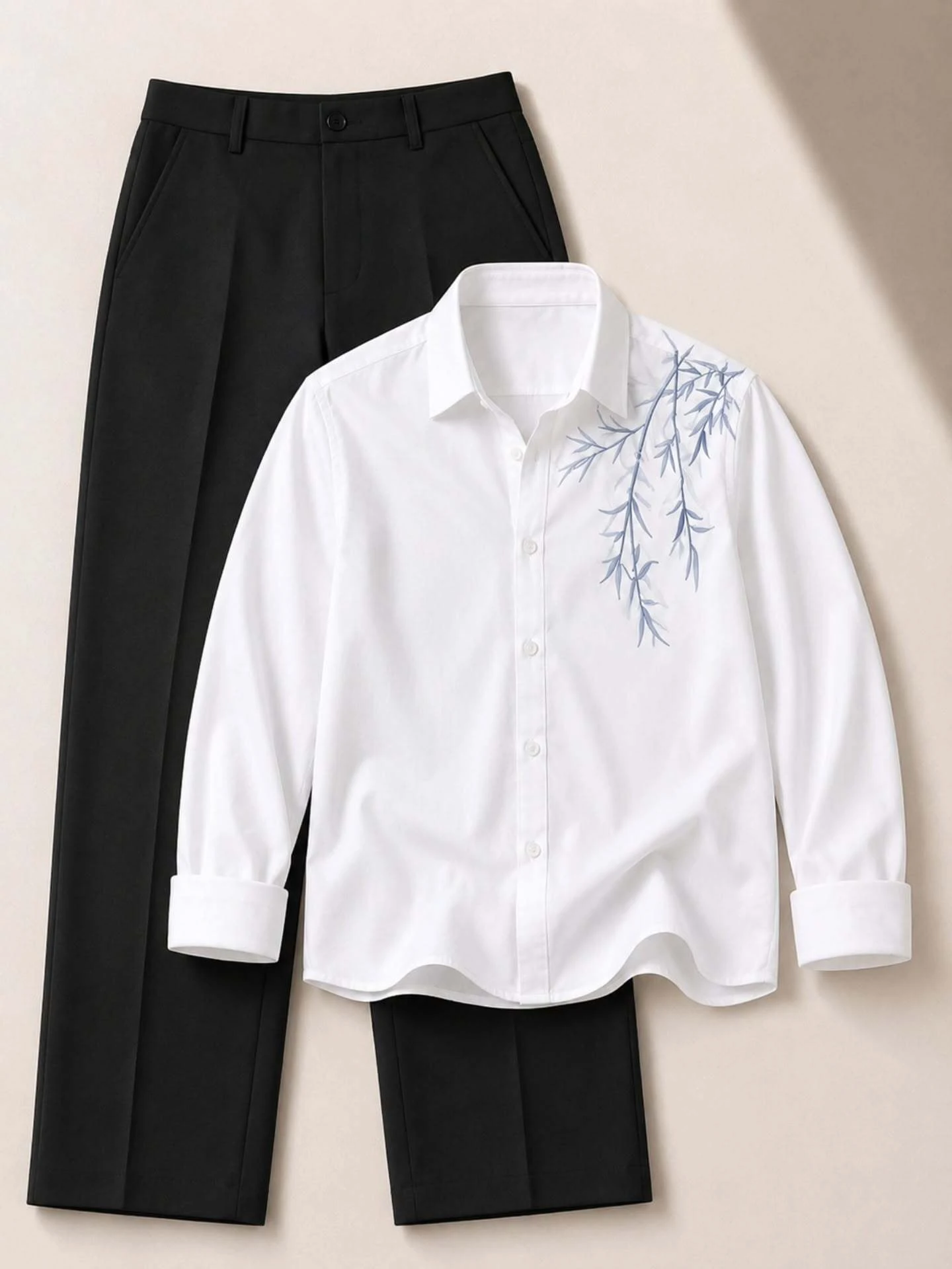 Earthy Sophistication Embroidered Chocolate Shirt & Crisp White Trousers - Image 2