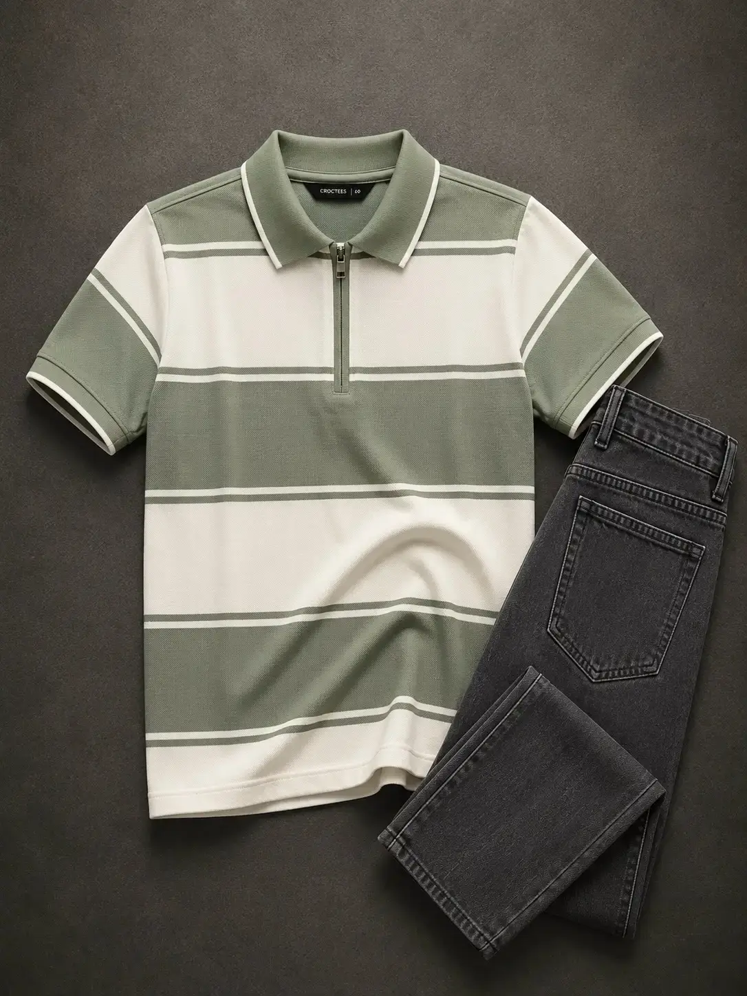 Timeless Contrast Striped Zip-Neck Polo & Dark Denim - Image 3